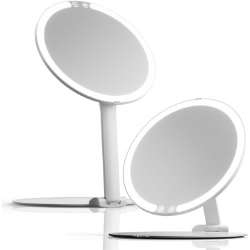 Rechargeable Travel Makeup Mirror with LED Light, 8" Foldable Stand, 3 Color Lighting Travel Mirror. Dimmable & Lightweight Portable Vanity Mirror, Beauty Travel Essential, ABIGAIL