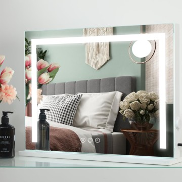 Hollywood Vanity Mirror Large Makeup Mirror with Lights, Metal Frame, Dimmable 3 Modes, Touch Control, USB Charging, Tabletop or Wall-Mounted, 22.83" x 17.5", White