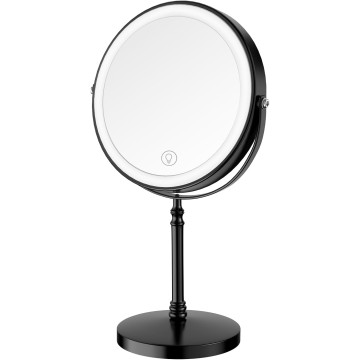 Lighted Makeup Mirror, 8" Rechargeable Double Sided Magnifying Mirror with 3 Colors, 1x/10x 360° Rotation Touch Screen Vanity Mirror with Lights, Brightness Adjustable Magnification Light up Mirror