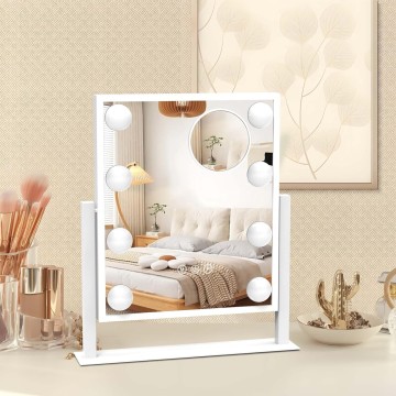 Hollywood Vanity Mirror with Lights for Desk, 8 Dimmable Bulbs, 3 Color Light, Touch Control, Lighted Makeup Mirrors with Lighting for Dorm White