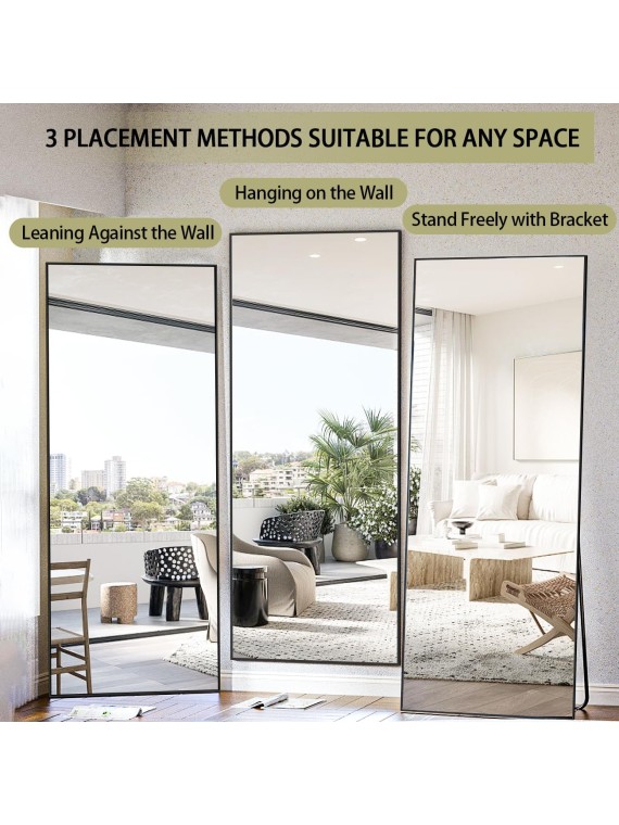 Full Length Mirror, 71"x28" Standing Hanging or Leaning Against Wall Floor Mirrors Body Dressing Wall-Mounted for Living Room, Bedroom with Aluminum Alloy Thin Frame, Black