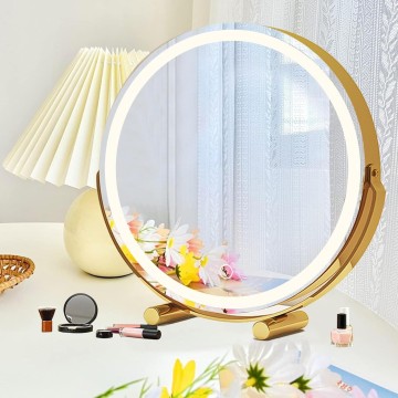 Vanity Mirror,Tabletop Makeup Mirror,Hollywood Mirror,LED Bedroom Mirror with Lights,Lighted Mirror,Touch Screen 360 Degree Swivel Diameter 30/40/45/50cm (Color : Gold, Size : 19.7"X21.3")