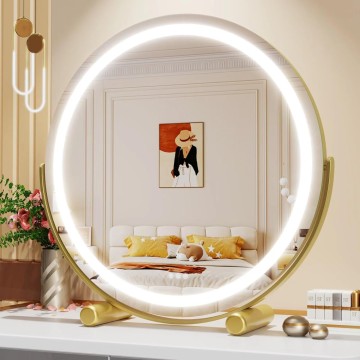 Vanity Mirror with Lights, 18" x 18"Lighted Makeup Mirror Oval Mirror,LED Makeup Mirror with 3 Color Modes Table Mirror,Light Up Mirror with Touch Control,360 Adjustable