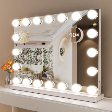 Vanity Mirror with Lights, 22.8WX18.2L Tabletop Hollyhood Makeup Mirror with USB & Type-C Charing, Hollywood Lighted Mirror with 20 Dimmable LED Bulbs,Touch Control,Metal Frame,Silver