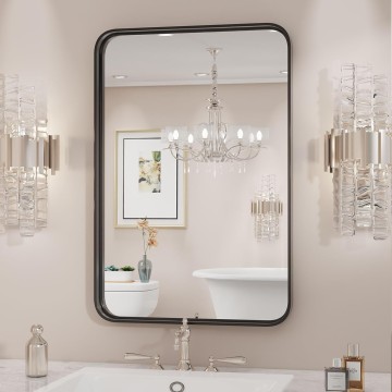 Black Bathroom Vanity Mirror for Wall, 22x30 Inch Metal Framed Wall Mirror Farmhouse Rectangle, Anti-Rust, Tempered Glass, Hangs Horizontally or Vertically