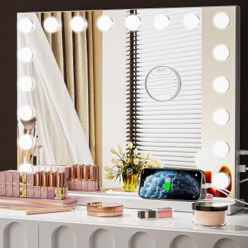 Vanity Mirror with Lights,18 LED Bulbs,31"x 23" Large Hollywood Lighted Vanity Mirror with Lights,3 Colors Modes,Touch Control,USB & Type-C Charging Port,10X Mirror,Tabletop or Wall-Mount