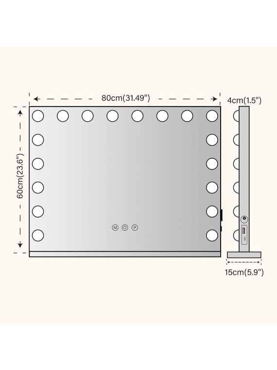 Vanity Mirror with Lights,18 LED Bulbs,31"x 23" Large Hollywood Lighted Vanity Mirror with Lights,3 Colors Modes,Touch Control,USB & Type-C Charging Port,10X Mirror,Tabletop or Wall-Mount