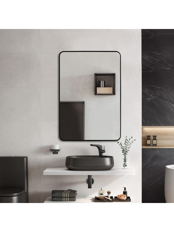 22x30 Mirror,Wall-Mounted Rectangle Mirror,Black Aluminum Alloy Metal Frame 30X22 Decorative Wall Mirror for Bathroom,Bedroom,Living Room,Entrance