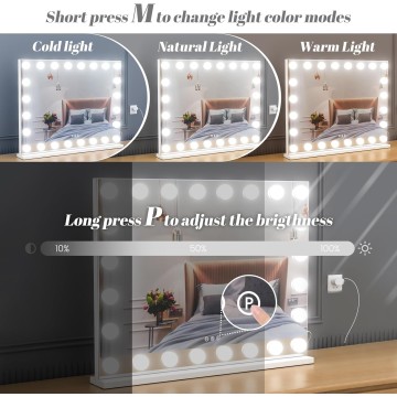 Vanity Mirror with Lights, 32"x 24" Large Hollywood Vanity Mirror with Detachable 10X Magnification & 24 Dimmable 3 Colors Modes LED Bulbs, Tabletop or Wall Mounted,White