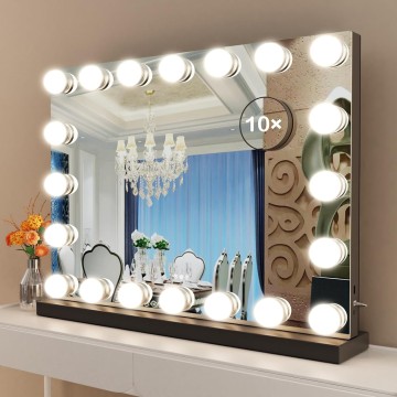 Vanity Mirror with Lights, 22.8WX18.2L Tabletop Hollyhood Makeup Mirror with USB & Type-C Charing, Hollywood Lighted Mirror with 20 Dimmable LED Bulbs,Touch Control,Metal Frame,Black