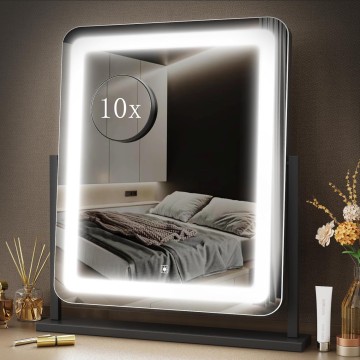 Makeup Vanity Mirror with Lights 15.2" Large LED Lighted Mirror, Hollywood Make Up Mirror with Lighting for Bedroom Tabletop, Smart Touch, Detachable 10X Magnification 360° Rotation, (White)