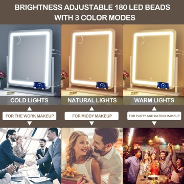 Makeup Vanity Mirror with Lights 15.2" Large LED Lighted Mirror, Hollywood Make Up Mirror with Lighting for Bedroom Tabletop, Smart Touch, Detachable 10X Magnification 360° Rotation, (White)