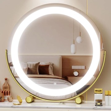 13" Vanity Mirror with Lights, LED Makeup Mirror, Large Round Mirror Lighted Makeup Mirror, Smart Touch Control 3 Colors Dimmable Mirror 360°Rotation Gold