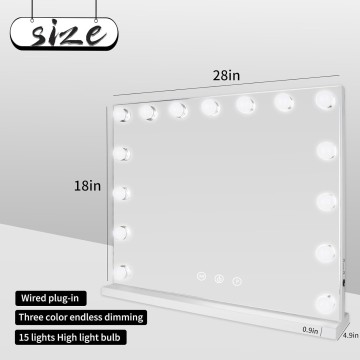 Vanity Mirror with Lights 22" x 18" Large Makeup Mirror Hollywood Mirror with 15 Dimmable LED Bulbs 3 Color Modes 10X Magnification & USB Charging Port Mirror for Wall-Mounted or Tabletop