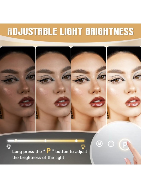 Vanity Mirror with Lights 22" x 18" Large Makeup Mirror Hollywood Mirror with 15 Dimmable LED Bulbs 3 Color Modes 10X Magnification & USB Charging Port Mirror for Wall-Mounted or Tabletop