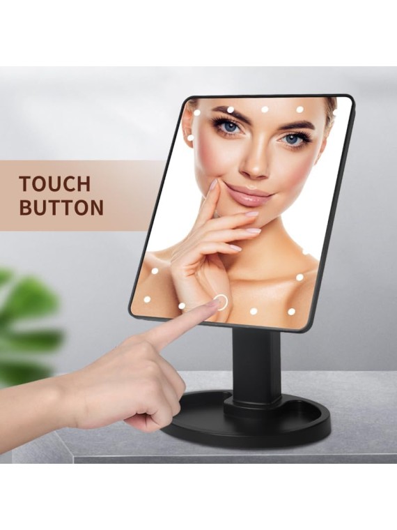 Lighted Vanity Makeup Mirror with 22 Led Lights 180 Degree Free Rotation Lighted Mirror Touch Screen Adjusted Brightness Desk Mirror USB Dual Supply Bathroom Beauty Cosmetic Mirror(Black)