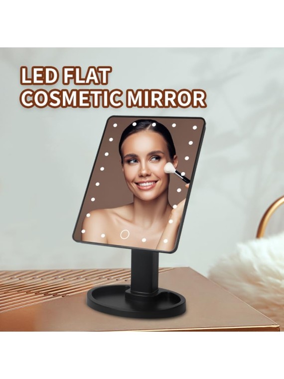 Lighted Vanity Makeup Mirror with 22 Led Lights 180 Degree Free Rotation Lighted Mirror Touch Screen Adjusted Brightness Desk Mirror USB Dual Supply Bathroom Beauty Cosmetic Mirror(Black)