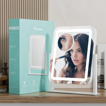 Vanity Mirror with Lights, 16x14 inch LED Lighted Makeup Mirror, Large Makeup Mirror with Lights, Touch Screen, 3-Color Lighting, 5X Magnification, for Vanity Desk Tabletop, Bedroom, White