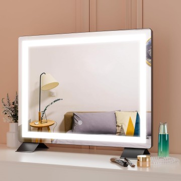 Vanity Mirror with Lights,20"*16" Lighted Makeup Mirror, 3 Color Modes, Touch Control, Tabletop & Smart Touch Control Led Mirror,Black