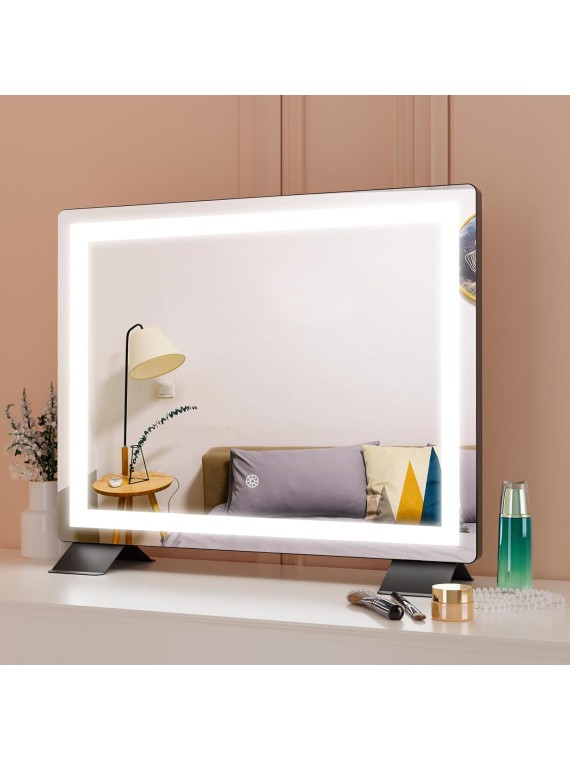 Vanity Mirror with Lights,20"*16" Lighted Makeup Mirror, 3 Color Modes, Touch Control, Tabletop & Smart Touch Control Led Mirror,Black