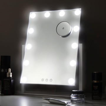 Vanity Mirror with Lights, Hollywood Lighted Makeup Mirror with 12 LED Lights, Three Color Lighting Modes, and 5X Magnification Mirror, Smart Touch Control, 360°Rotation (White)