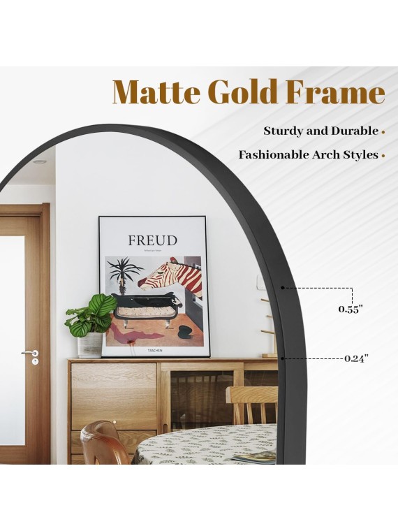 Arched Wall Mirror, 16x24 inch Arch Bathroom Mirror, Wall Mounted Vanity Mirror with Arch Metal Frame, Modern Bathroom Vanity Mirror for Bedroom, Living Room, Hanging or Leaning, Black