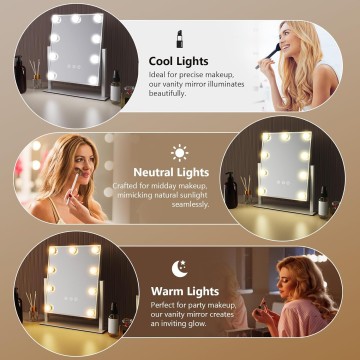 Hollywood Vanity Makeup Mirror with Lights - 9 LED Bulbs, Touch Control, 3 Colors Light, 360° Rotation, Light Up Vanity Mirror for Dressing Room & Bedroom