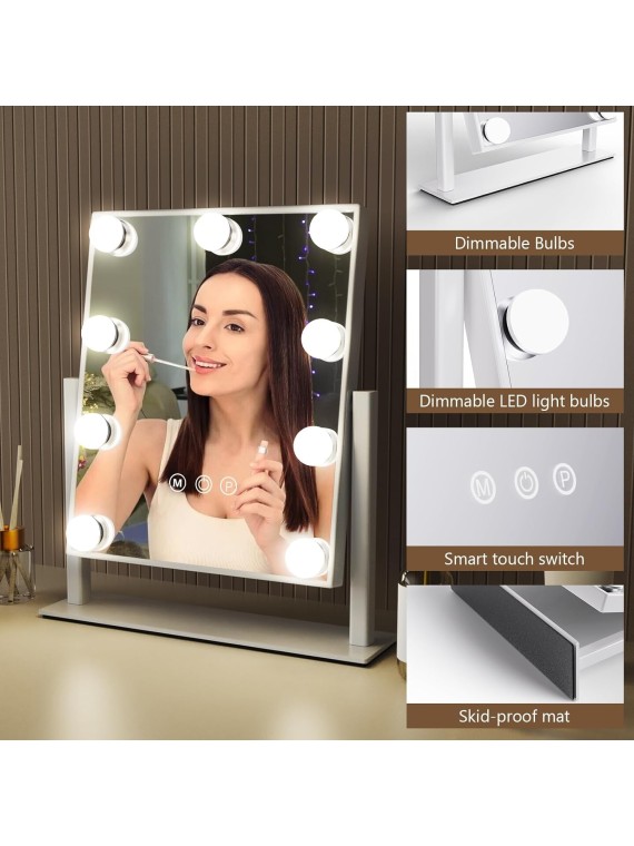 Hollywood Vanity Makeup Mirror with Lights - 9 LED Bulbs, Touch Control, 3 Colors Light, 360° Rotation, Light Up Vanity Mirror for Dressing Room & Bedroom