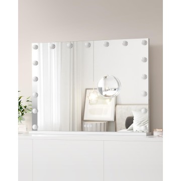 32" x 24" Vanity Mirror with Lights, Hollywood Lighted Vanity Mirror with 17 Led Bulbs, Makeup Mirror, 3 Colors Modes, 3x Detachable Magnification Mirror, Touch Control, USB Charging Port for Tabletop