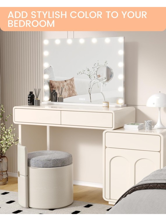 32" x 24" Vanity Mirror with Lights, Hollywood Lighted Vanity Mirror with 17 Led Bulbs, Makeup Mirror, 3 Colors Modes, 3x Detachable Magnification Mirror, Touch Control, USB Charging Port for Tabletop