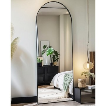 58"x18" Arched Full Length Mirror, Floor Mirror with Stand, Freestanding,Wall Mounted Mirror Hanging or Leaning Arched-Top Full Body Mirror for Bedroom, Dressing Room -Black