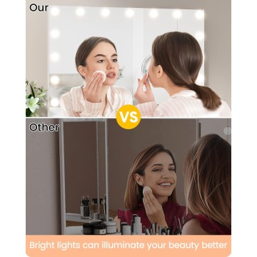 Vanity Mirror with Lights, 32" x 24" Makeup Mirror with Lights, Hollywood Lighted Vanity Mirror with 17 Dimmable LED Bulbs, 3 Color Modes, Light up Mirror with Touch Control for Bedroom, Tabletop