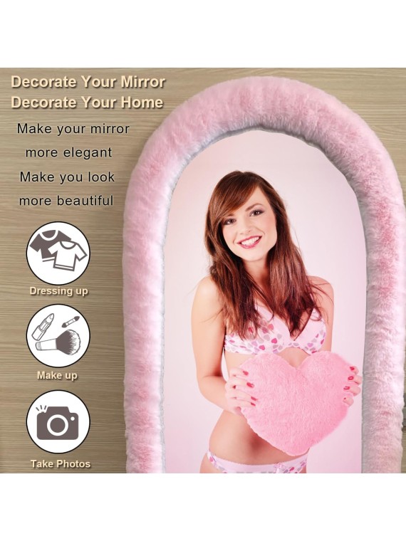 Fluffy Mirror Cover - 64"x21" Full Length Mirror Cover Universal Ultra Soft Non-Slip Cover Free Standing Full Body Mirror Cover Warm Home Decor for Living Room Bedroom Cloakroom, Gift for Girls