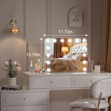 Hollywood Vanity Mirror with Lights, 18" x 14" LED Makeup Mirror, 3 Modes Light, Smart Touch Control Dimmable, 360°Rotation, Rounded Rectangle White Frame, with 5X magnifying glass