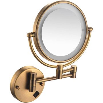 LED Makeup Mirror with Lights and Magnification, Hardwired Double Sided Shaving Mirror Wall Mounted 360° Swivel Extendable Vanity Mirror,Gold,3X (Color : Brass, Size : 5X)