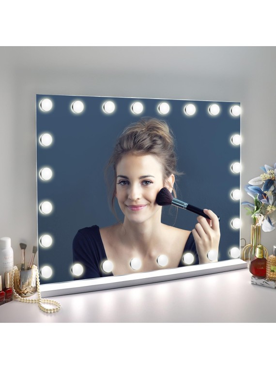 31.5"x 23.6" Vanity Mirror Makeup Mirror with Lights,10X Magnification,Large Hollywood Bluetooth Lighted Vanity Mirror with 15 LED Bulbs & Speaker,3 Color Modes,Touch Control for Wall-Mounted